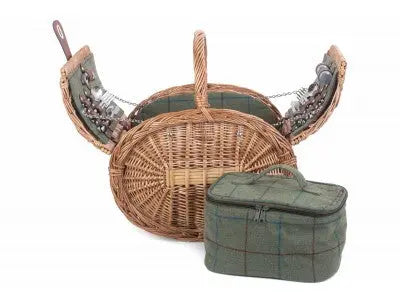 OVAL 4 PERSON GREEN TWEED HAMPER - Chestnut Mill