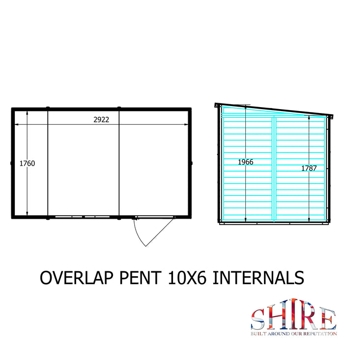 Overlap Single Door Pent 10'x6' Garden Shed - Chestnut Mill