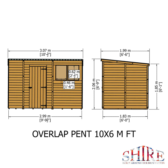 Overlap Single Door Pent 10'x6' Garden Shed - Chestnut Mill