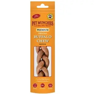 Pet Munchies Premium Natural  Buffalo Dental Dog Chew (Medium) Super Value Multi-Pack 8x55g - Chestnut Mill