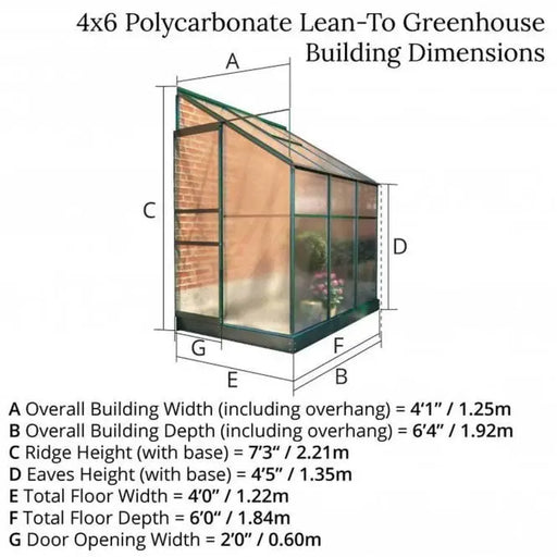 Polycarbonate Lean-To Greenhouse 4' x 6' - Chestnut Mill