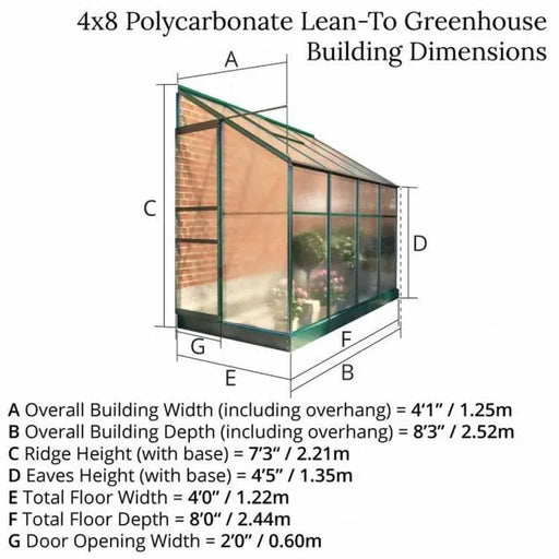 Polycarbonate Lean-To Greenhouse 4' x 8' - Chestnut Mill