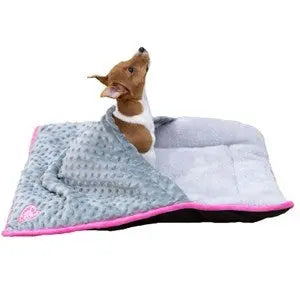 Ancol Small Bite Snuggle Pad Dog/Puppy Bed with Blanket - Grey with Pink Trim - Chestnut Mill