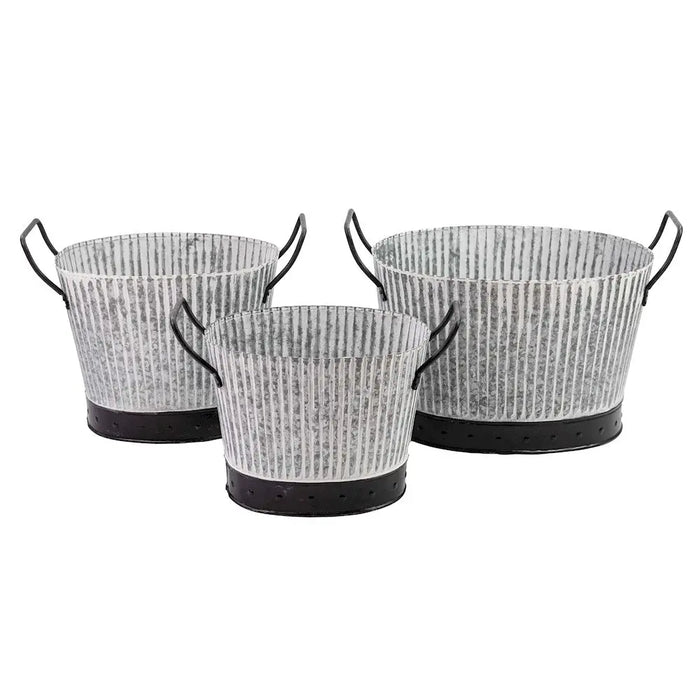 RIBBED PLANTER - SET OF 3 - ANTIQUE Galvanised Ascalon