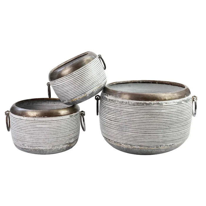 ROUND PLANTER - SET OF 3 - ANTIQUE Galvanised Ascalon