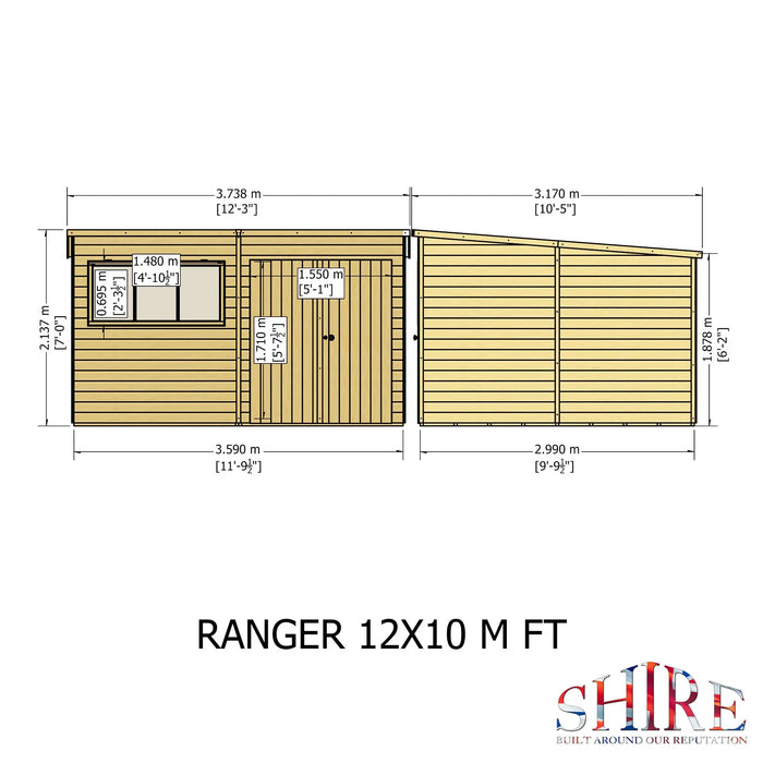 Ranger 12'x10' Double Door Shiplap Shed - Chestnut Mill