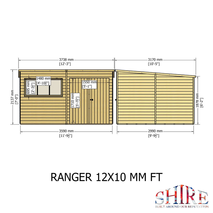 Ranger 12'x10' Double Door Shiplap Shed - Chestnut Mill