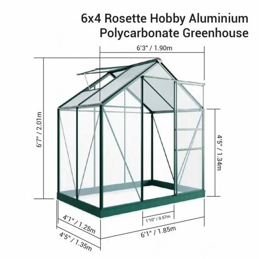 Rosette Hobby Aluminium Polycarbonate Greenhouse - 6' x 4' - Chestnut Mill