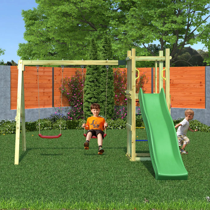 Rumble Ridge Rock Wall Climbing Frame with Double Swing and Slide - Chestnut Mill