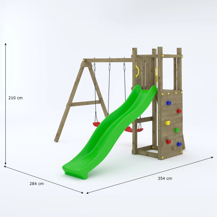 Rumble Ridge Rock Wall Climbing Frame with Double Swing and Slide - Chestnut Mill