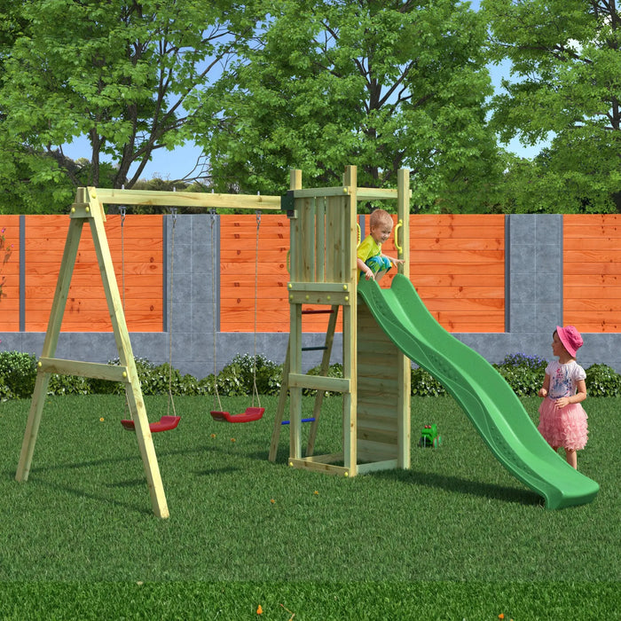 Rumble Ridge Rock Wall Climbing Frame with Double Swing and Slide - Chestnut Mill