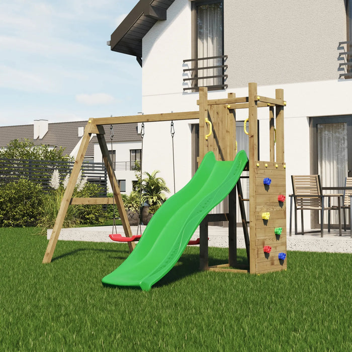 Rumble Ridge Rock Wall Climbing Frame with Double Swing and Slide - Chestnut Mill