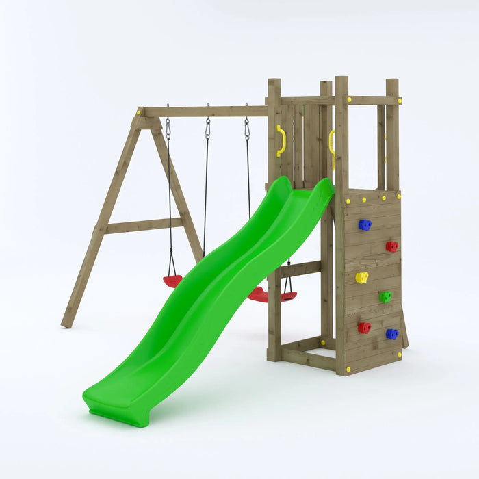 Rumble Ridge Rock Wall Climbing Frame with Double Swing and Slide - Chestnut Mill