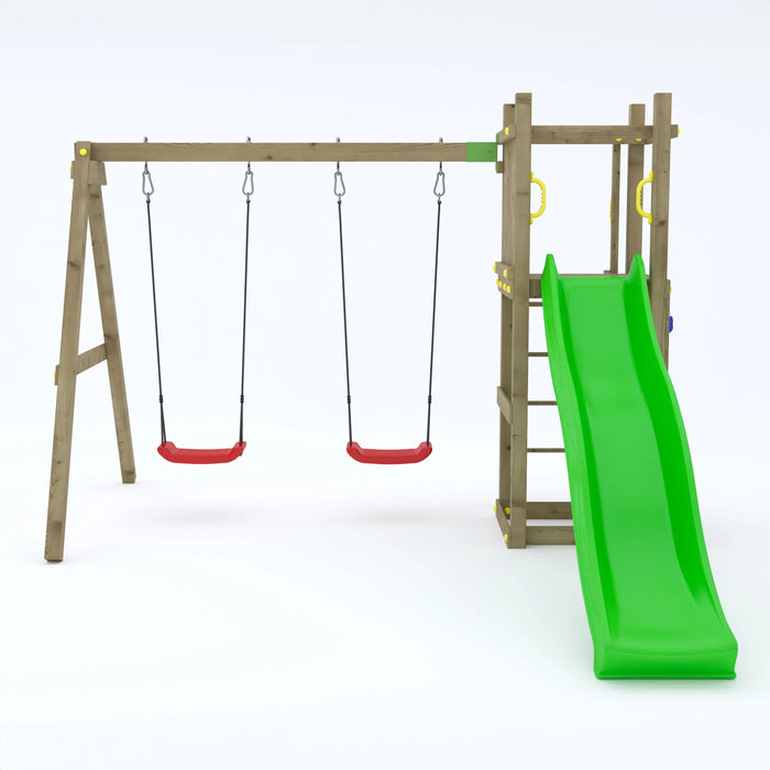 Rumble Ridge Rock Wall Climbing Frame with Double Swing and Slide - Chestnut Mill