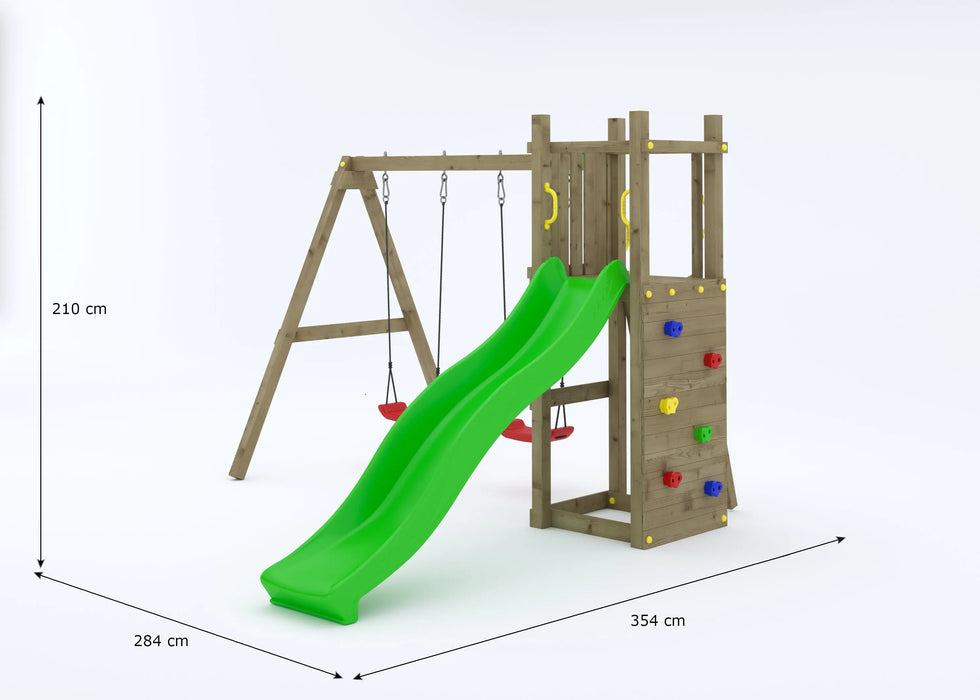 Rumble Ridge Rock Wall Climbing Frame with Double Swing and Slide - Chestnut Mill