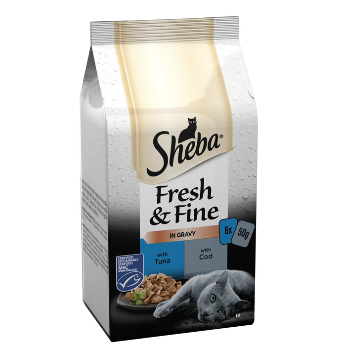 Sheba Pouches Fresh & Fine Tuna & Cod Chunks in Gravy - 8x 6x50g - SEPTEMBER SPECIAL OFFER - 12% OFF - Chestnut Mill