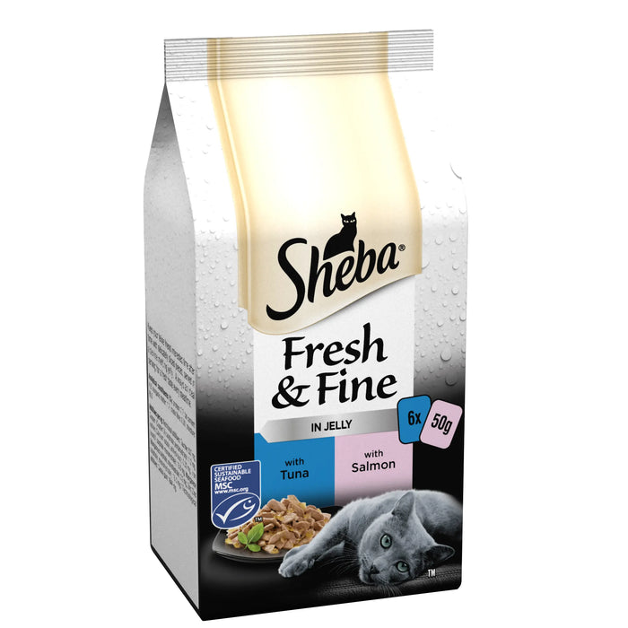 Sheba Pouches Fresh & Fine Tuna & Salmon Chunks in Jelly - 8x 6x50g - SEPTEMBER SPECIAL OFFER - 12% OFF - Chestnut Mill