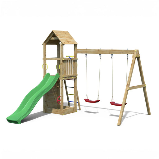 Sky High Hideout Climbing Frame with Swing and Slide - Chestnut Mill