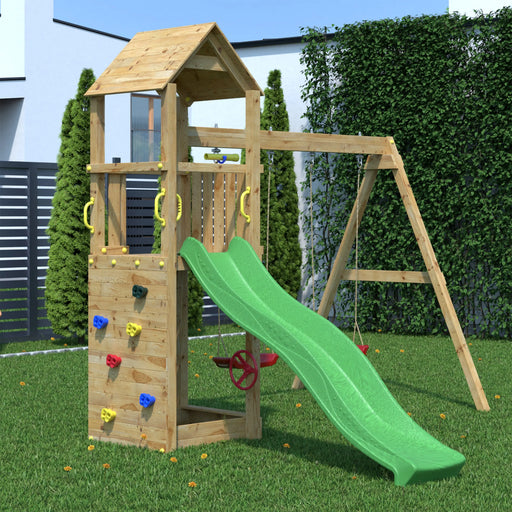 Sky High Hideout Climbing Frame with Swing and Slide - Chestnut Mill