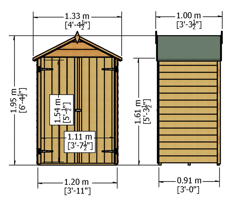 Tool Store / Small Shed - 4' x 3' Overlap Double Doors - Chestnut Mill