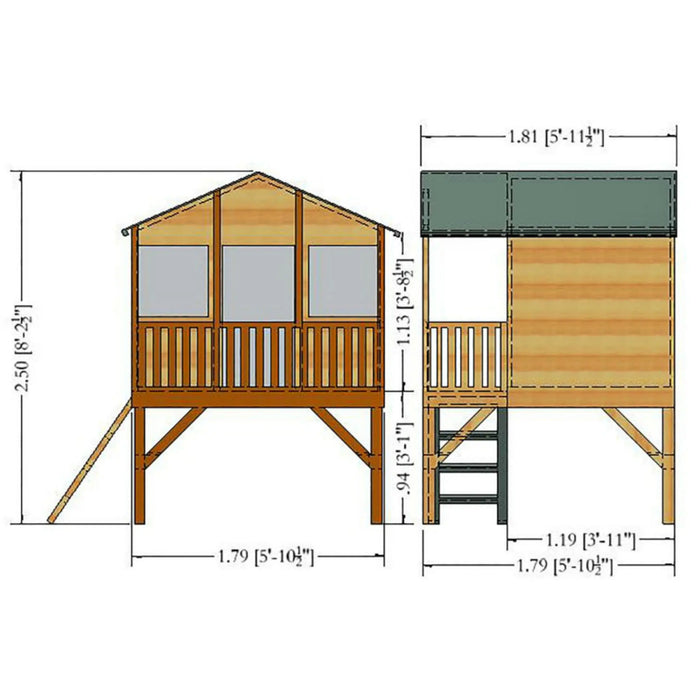 Stork Playhouse 6' x 4' On Platform - OPTIONAL SLIDE - Chestnut Mill