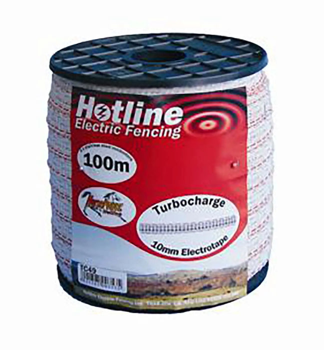 Turbocharge - White + Red Trace Line - 10mm Electric Fencing Tape - 200m Length - Chestnut Mill