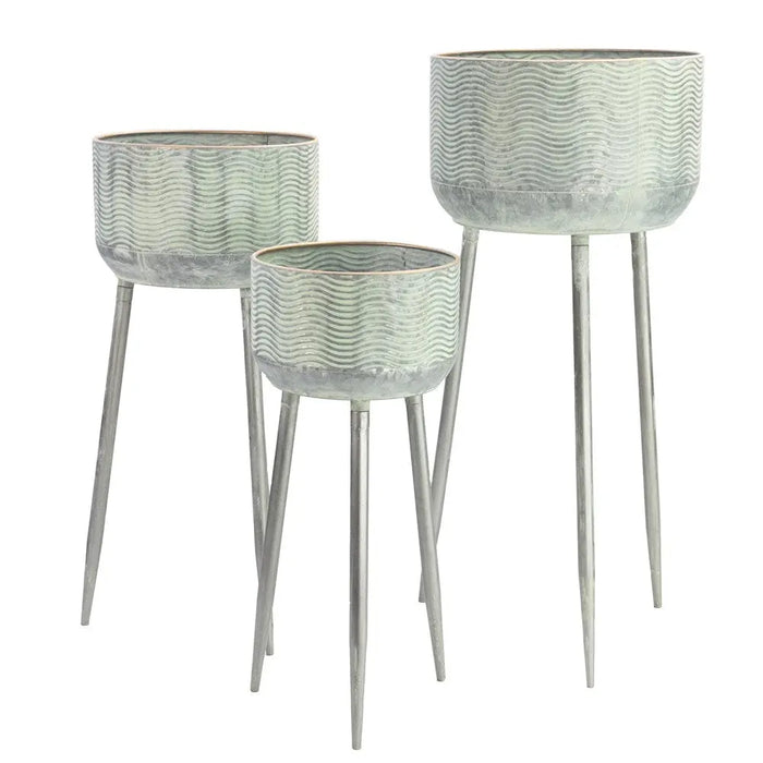 WAVE PLANTER WITH LEGS - SET OF 3 - ANTQ GREEN Ascalon